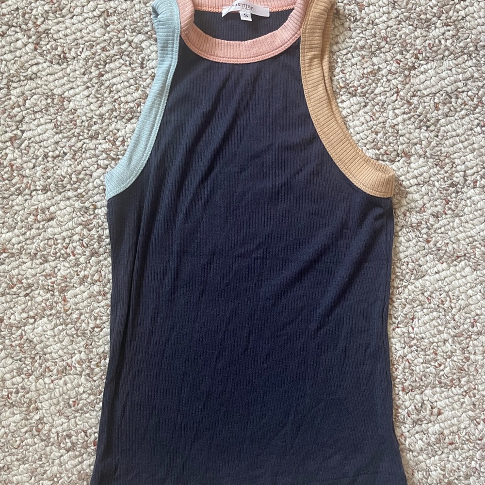 Fitted Blue and Black Tank Top